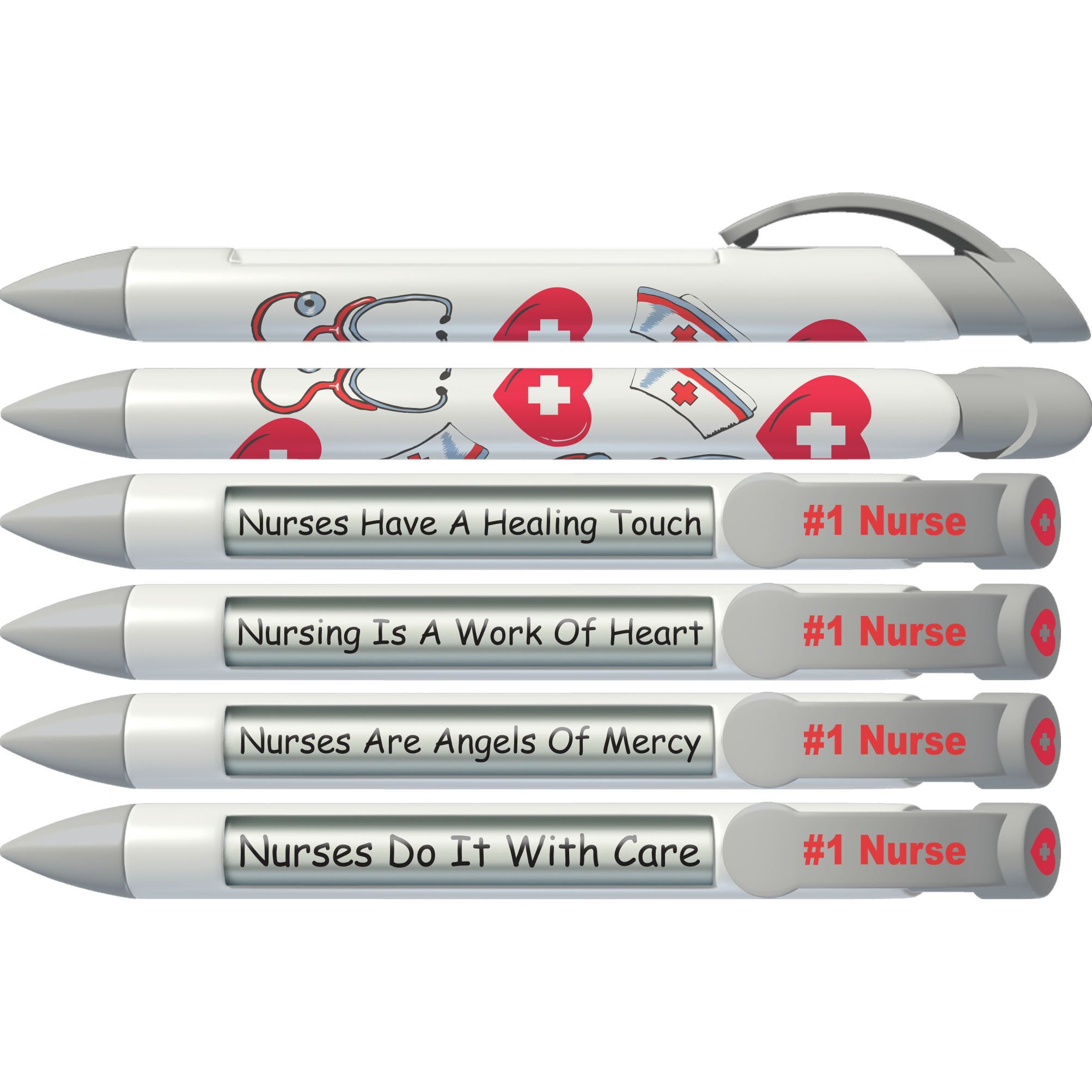 Greeting Pen Rotating Message Nurse Pen - 1 Nurse (Silver Top) 6 Pack (36546)