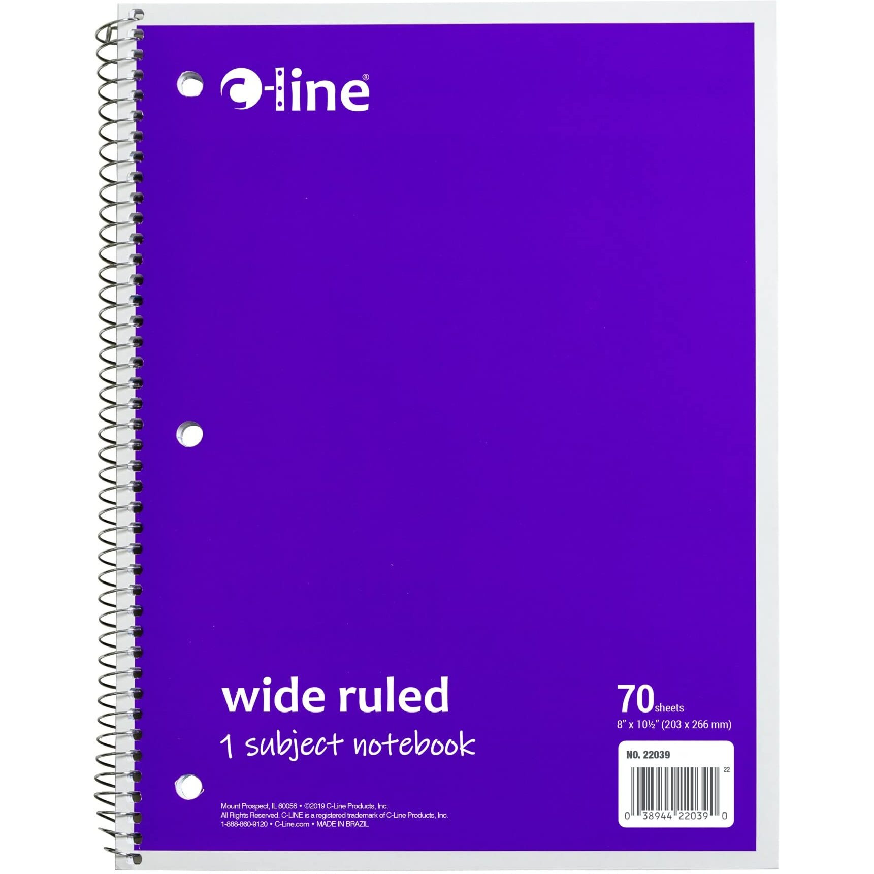 1-Subject Notebook, Wide Ruled, Purple, Case of 24 (22039-CT)