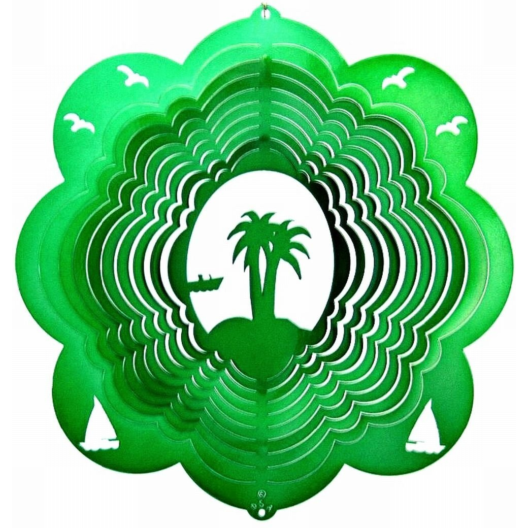 Dakota Steel Art 12  Palm Tree Wind Spinner - Green Starlight