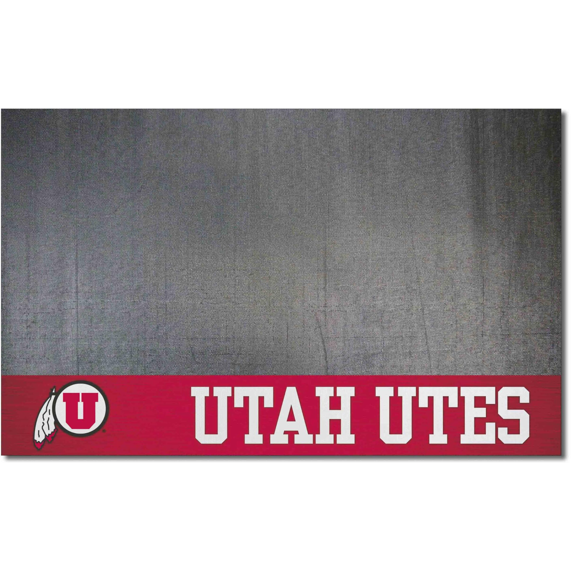 FANMATS 13327 Utah Utes Vinyl Grill Mat - 26in. x 42in. - Deck Patio Protective Mat | Oil, flame, and UV resistant