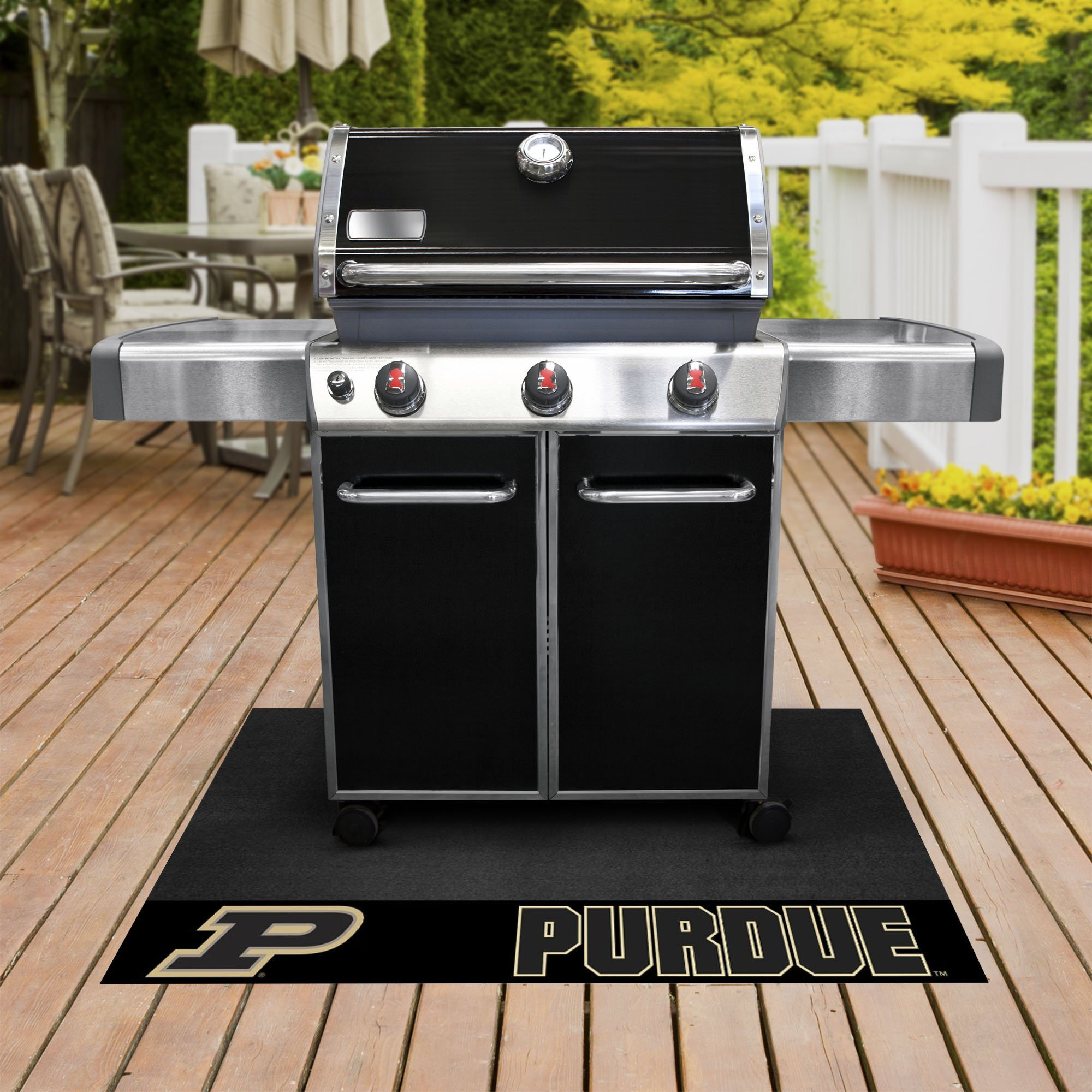 FANMATS 18279 Purdue Boilermakers Vinyl Grill Mat - 26in. x 42in. - Deck Patio Protective Mat | Oil, flame, and UV resistant