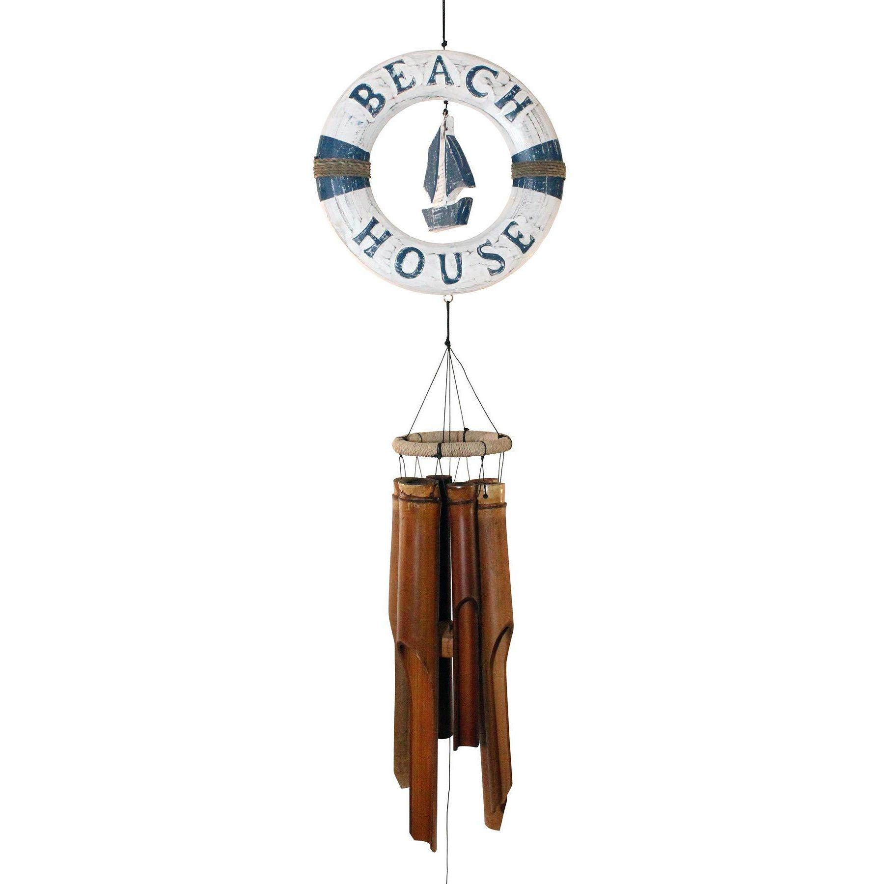 Cohasset Gifts & Garden Blue & White Life Ring Sailboat Wind Chime