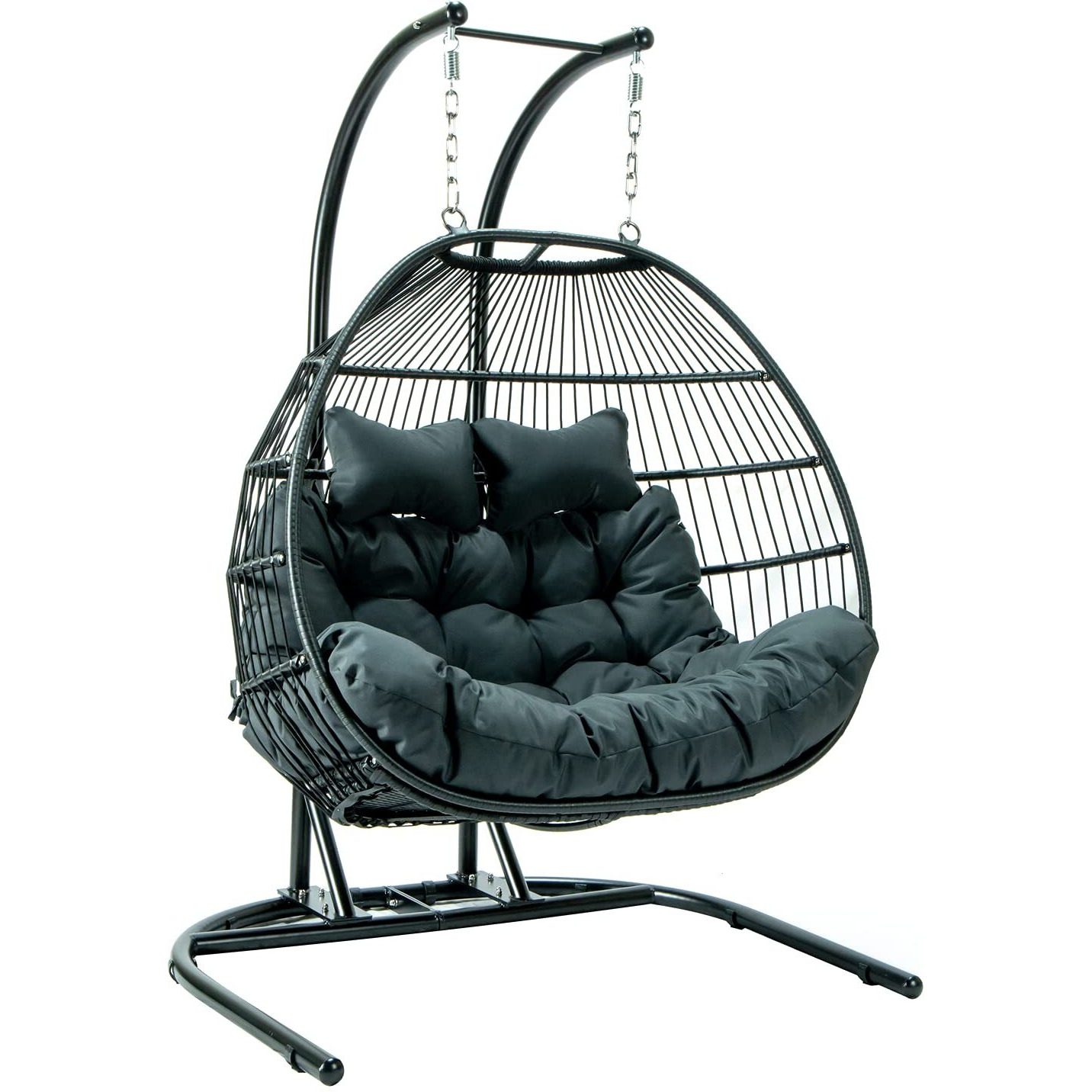 LeisureMod Wicker 2 Person Double Folding Hanging Egg Swing Chair