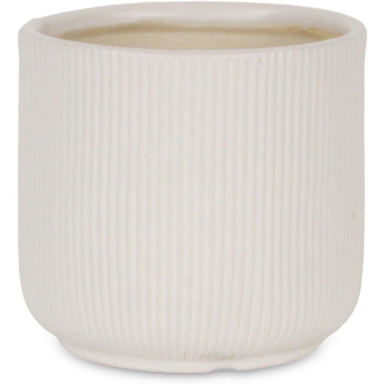 Cheungs Currula Round Ridged Pattern Ceramic Pot- Small - White