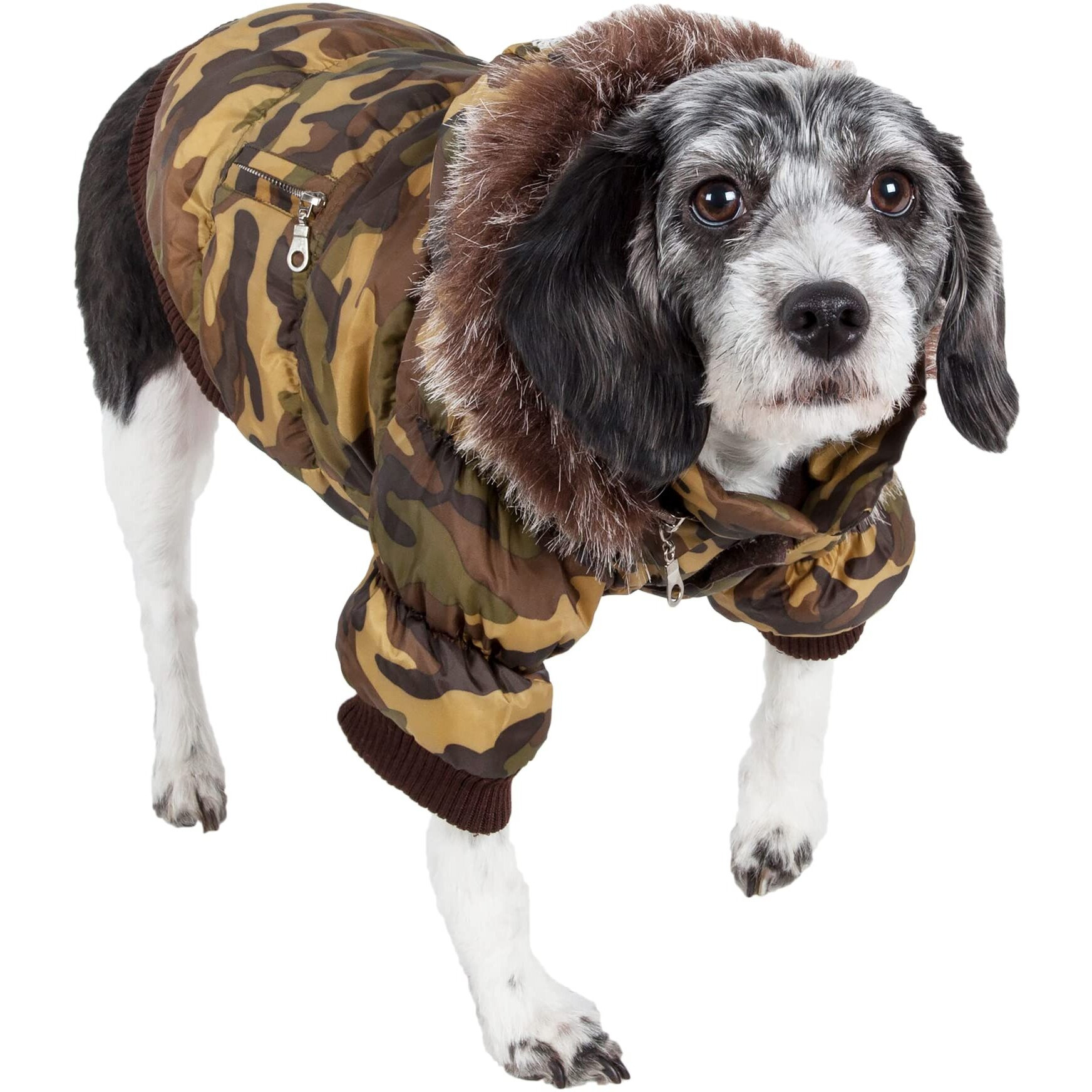 Pet Life Metallic Fashion Dog Parka With Removable Hood Camo Metallic (Medium)