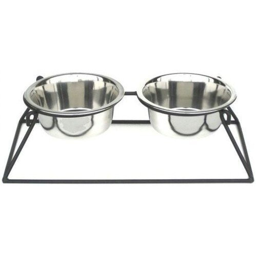 Pets Stop Pyramid Double Diner - Black - Small