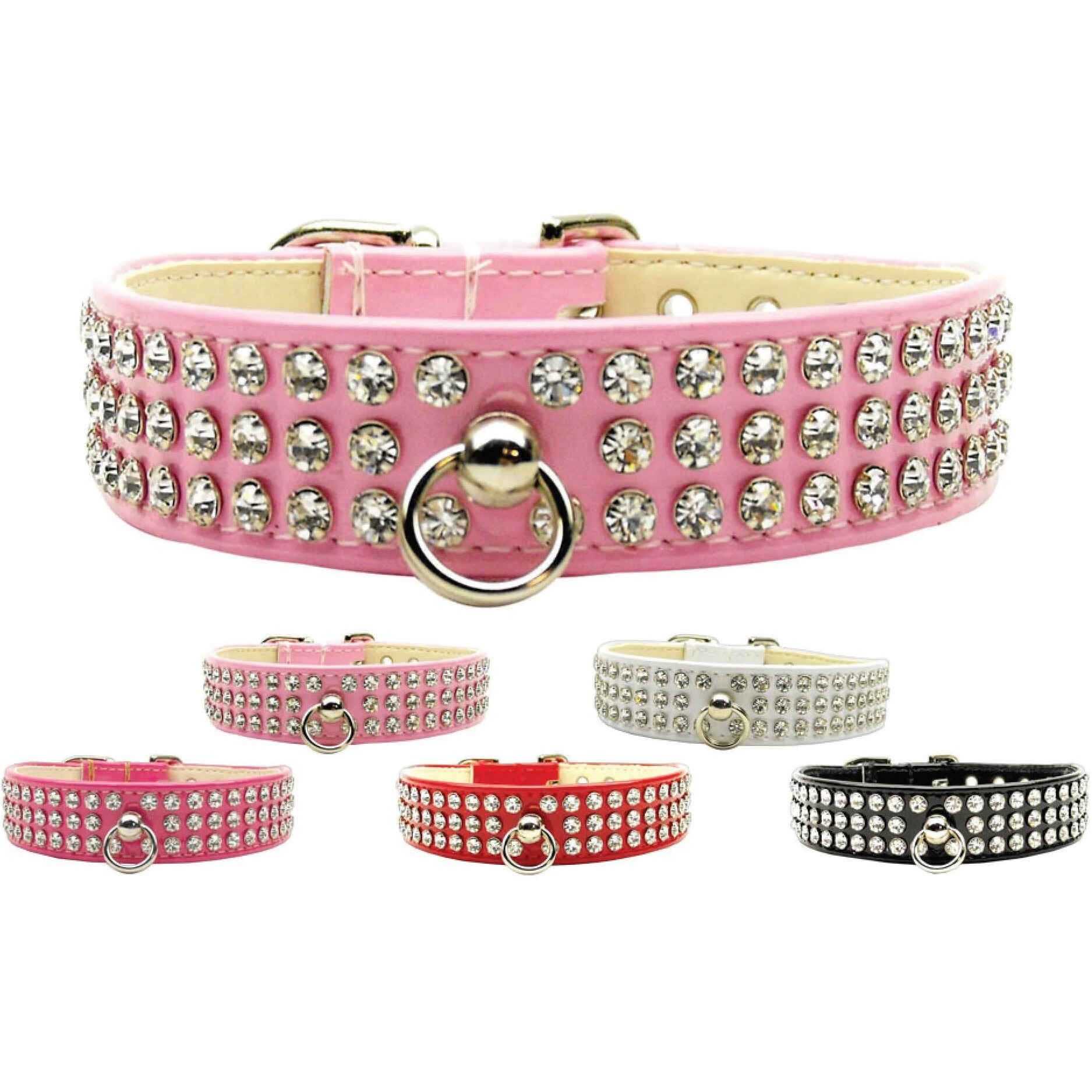 Dog, Puppy & Pet Collar,  Patent Jewel 73  Bright Pink 14