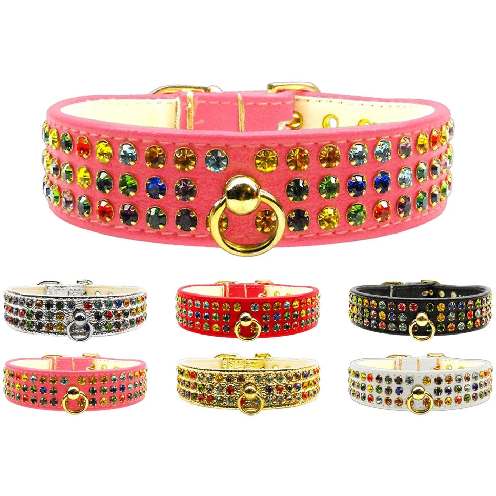 Dog, Puppy & Pet Collar,  Mardi Gras Three Row Confetti Jewel Set  Silver 12