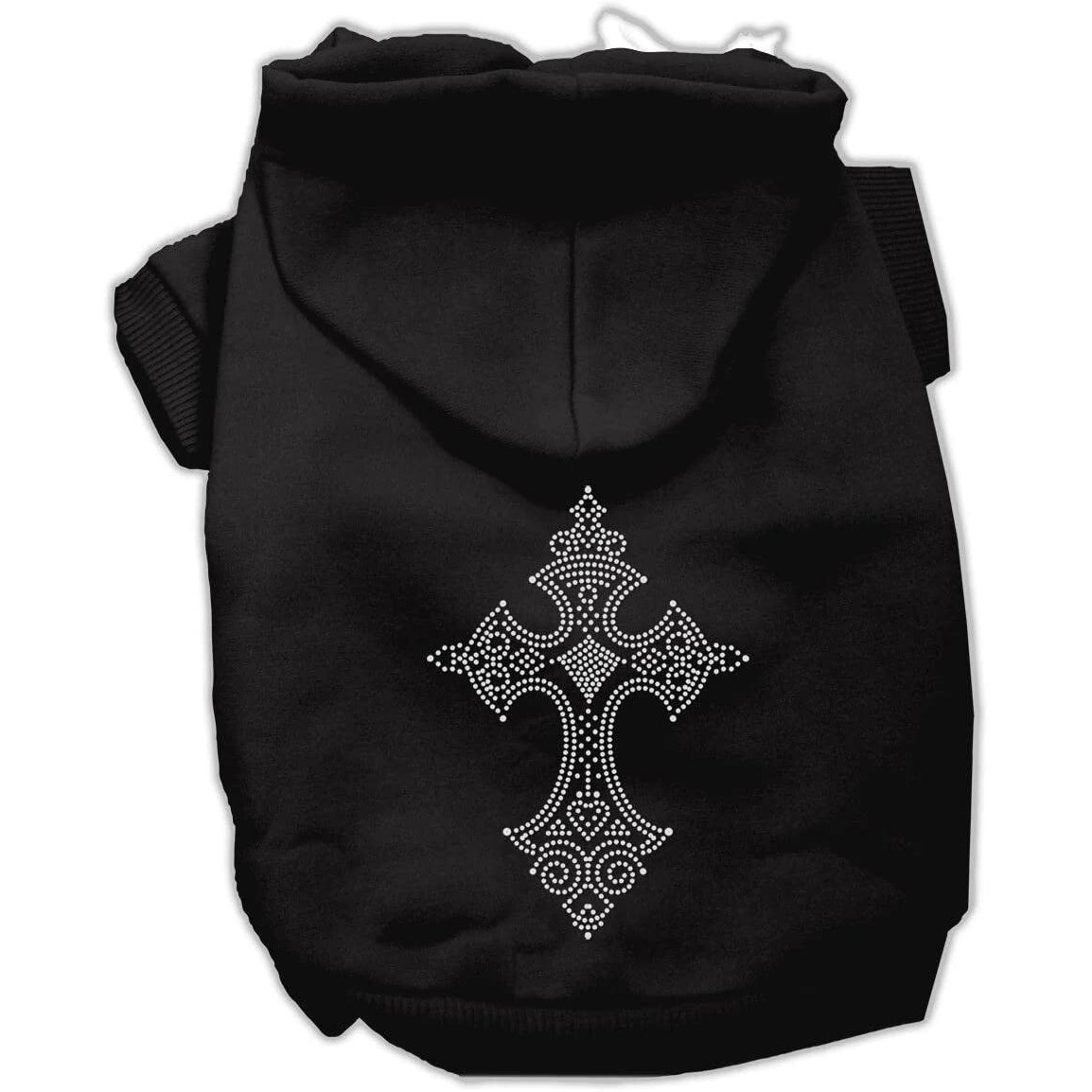 Pet, Dog & Cat Hoodie Rhinestone,  Cross  Black MD (6-10 lbs.)