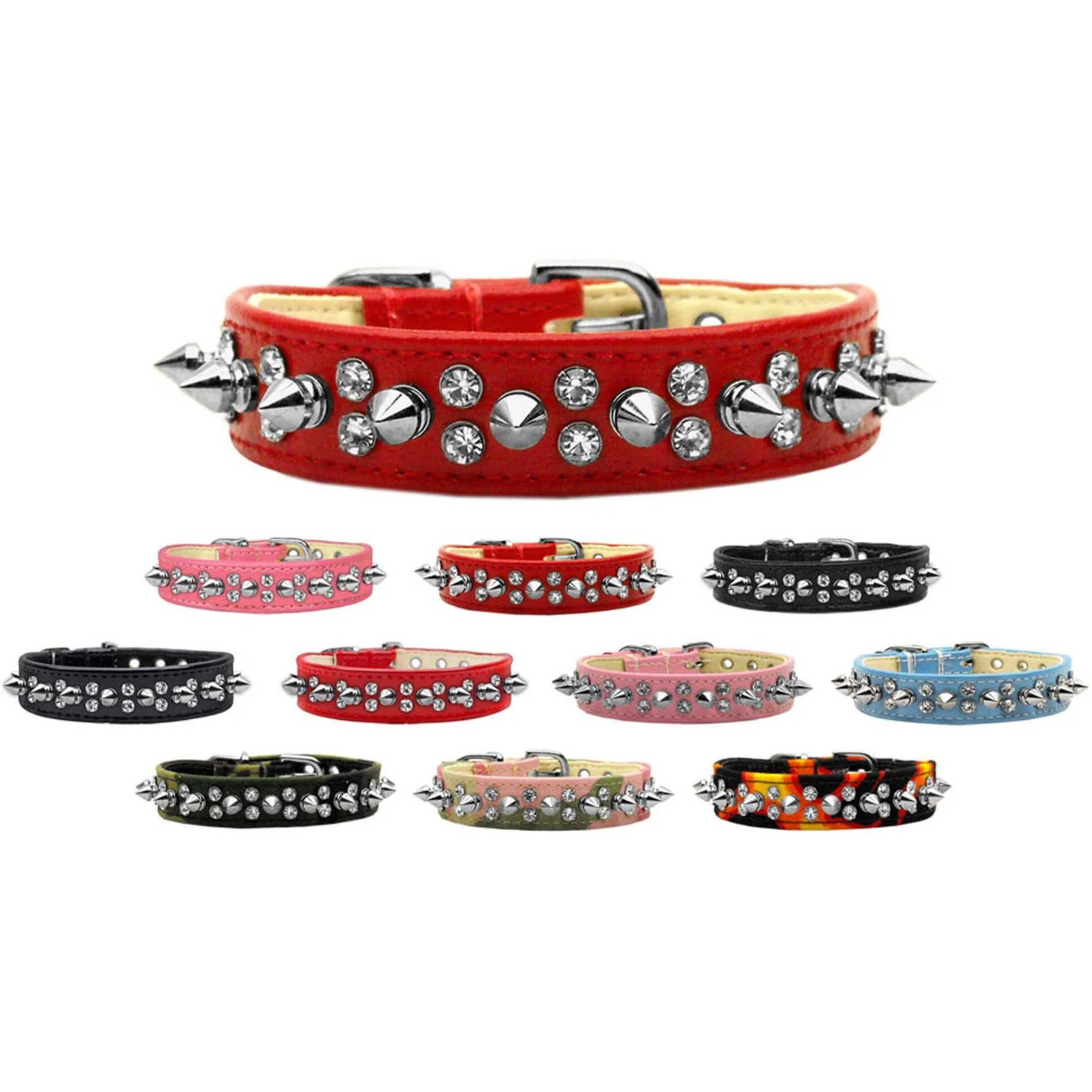 Pet and Dog Spike Collar,  Double Crystal & Spikes  Pink 10