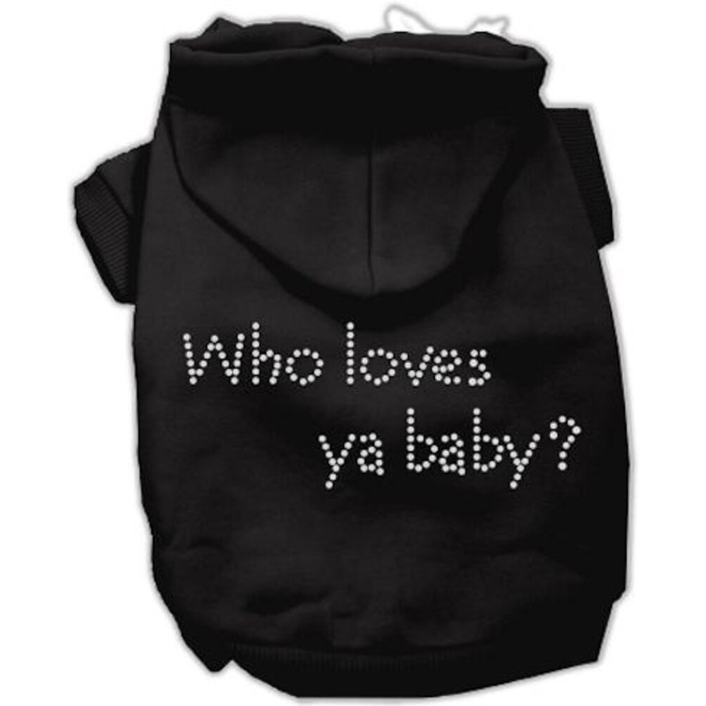 Pet, Dog & Cat Hoodie Rhinestone, Who Loves Ya Baby Black LG (10-14 lbs.)