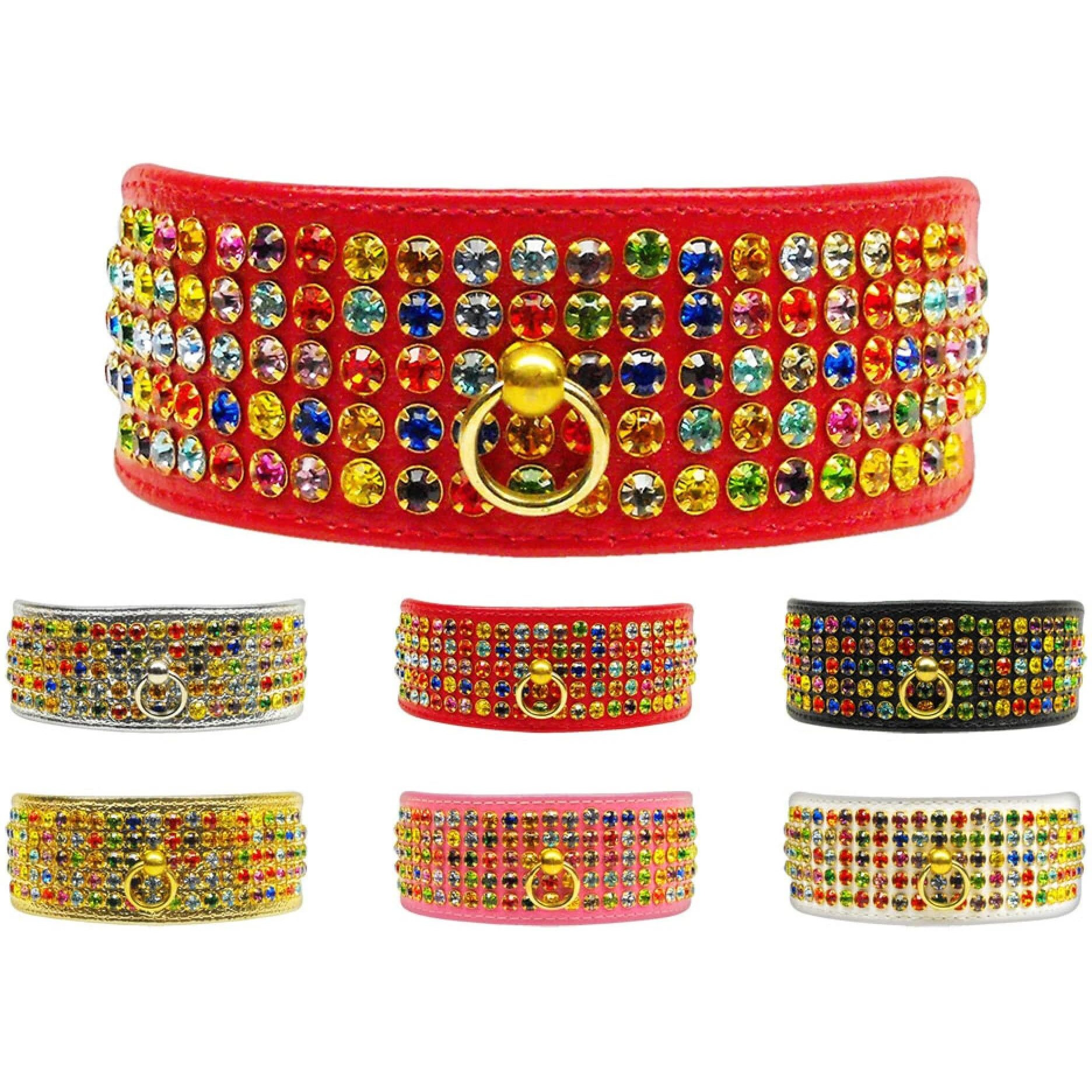 Dog, Puppy & Pet Collar,  Five Row Confetti Jewel Set  Black 18