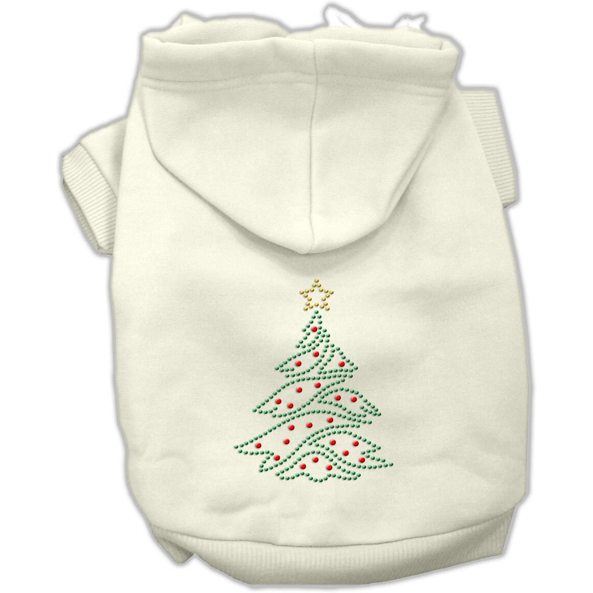 Christmas Pet, Dog & Cat Hoodie Rhinestone,  Christmas Tree  Cream MD (6-10 lbs.)