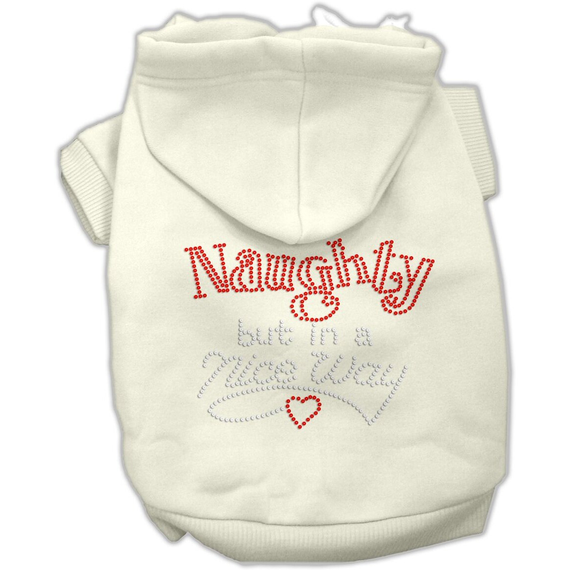 Christmas Rhinestone Pet, Dog & Cat Hoodie,  Naughty, But In A Nice Way  Cream MD (6-10 lbs.)