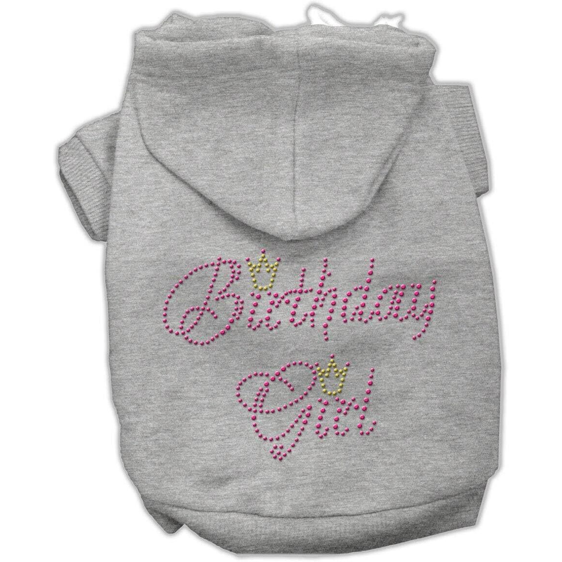 Pet, Dog & Cat Hoodie Rhinestone,  Birthday Girl  Gray MD (6-10 lbs.)