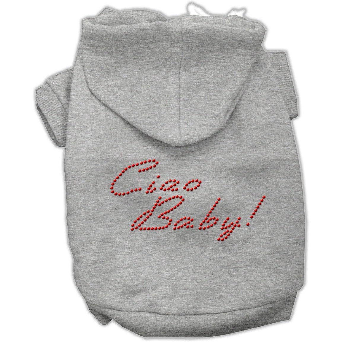 Pet, Dog & Cat Hoodie Rhinestone,  Ciao Baby  Gray MD (6-10 lbs.)