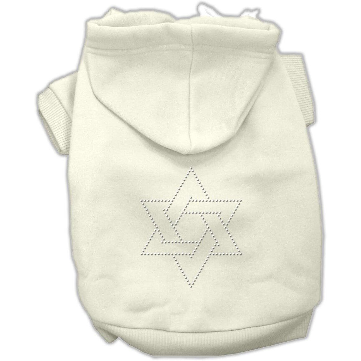 Hanukkah Pet, Dog & Cat Hoodie Rhinestone,  Star Of David  Cream SM (3-6 lbs.)