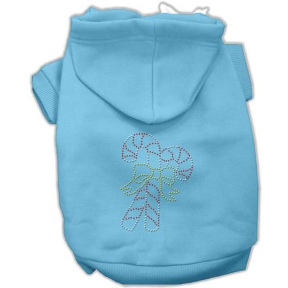 Christmas Pet, Dog & Cat Hoodie Rhinestone,  Candy Canes  Baby Blue 3XL (25-35 lbs.)