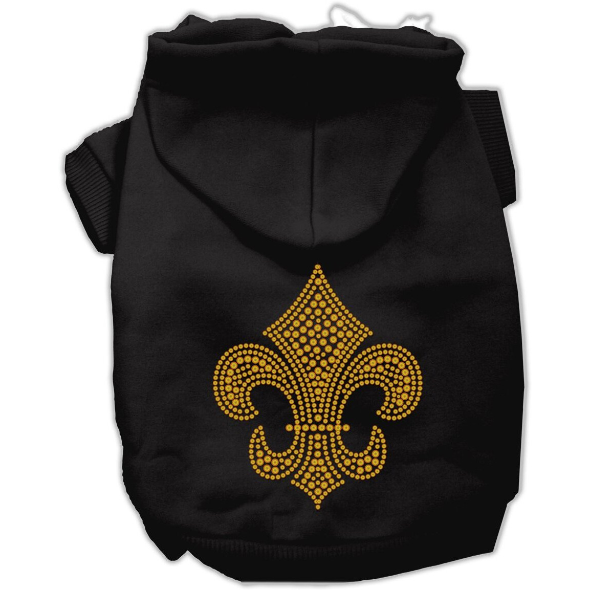 Pet, Dog & Cat Hoodie Rhinestone,  Gold Fleur De Lis  Black XL (14-20 lbs.)