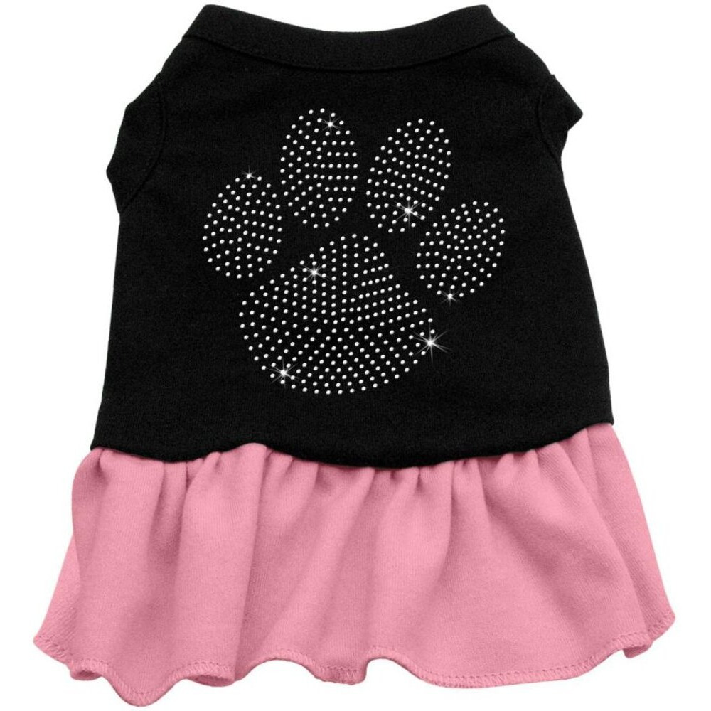 Pet Dog & Cat Dress Rhinestone,  Clear Paw  Black W/Light Pink 3XL (25-35 lbs.)