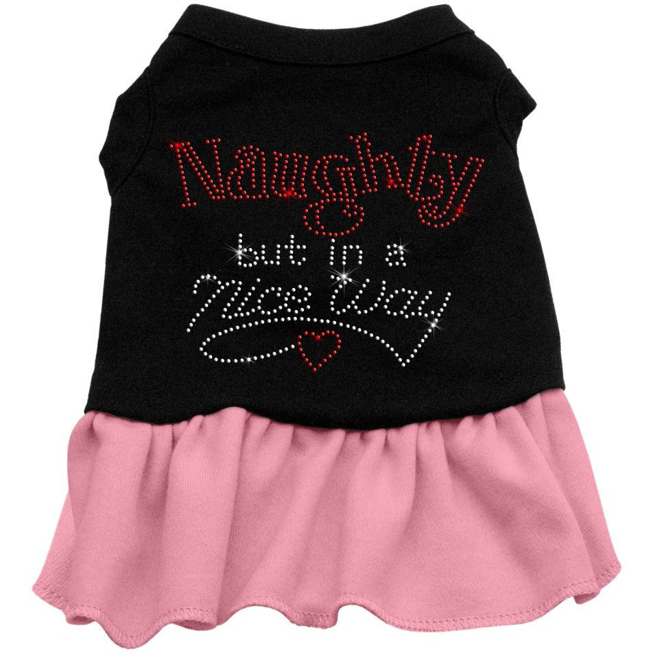 Christmas Pet Dog & Cat Dress Rhinestone,  Naughty But In A Nice Way  Black W/Light Pink 3XL (25-35 lbs.)