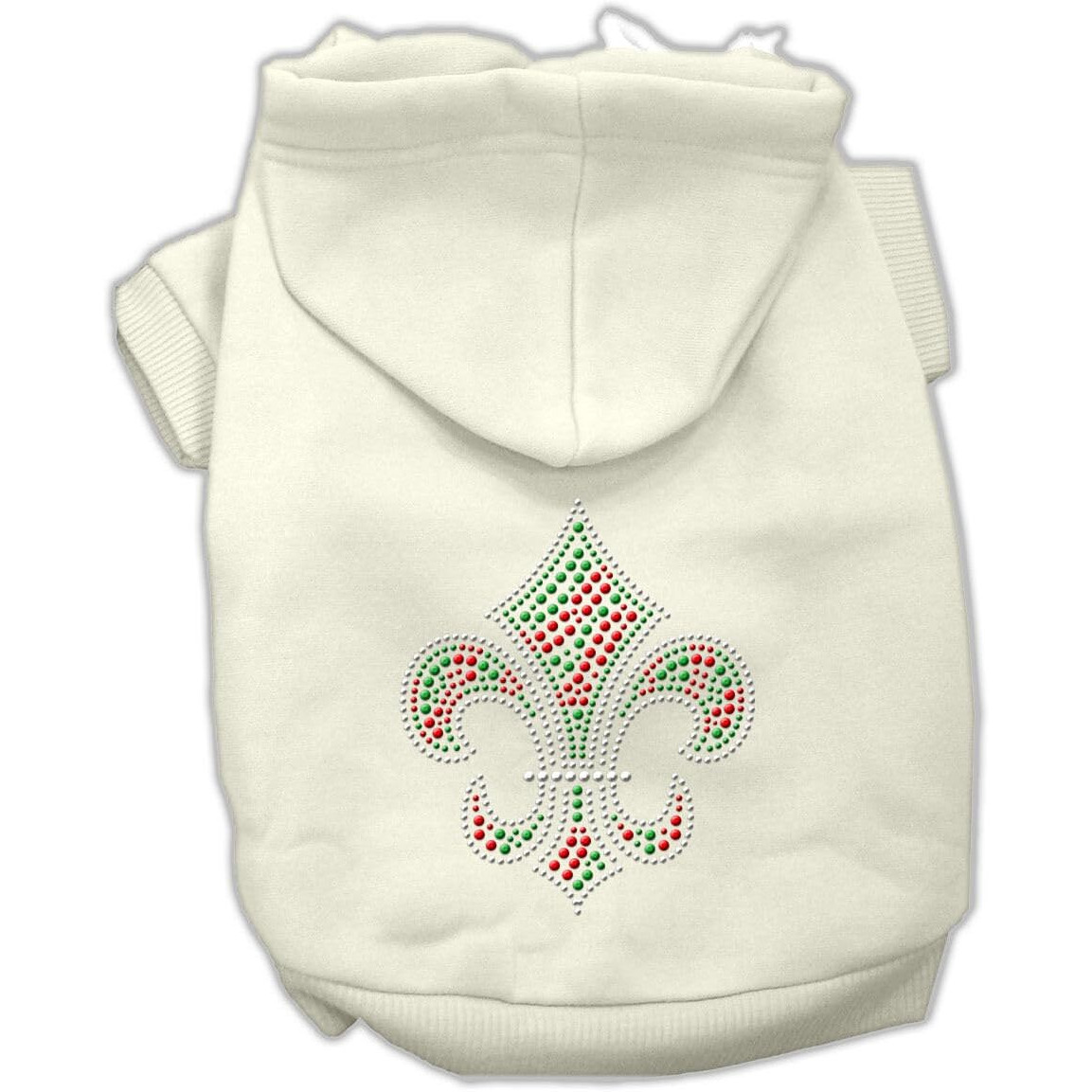 Christmas Pet Dog & Cat Hoodie Rhinestone,  Holiday Fleur De Lis  Cream 2XL (20-25 lbs.)