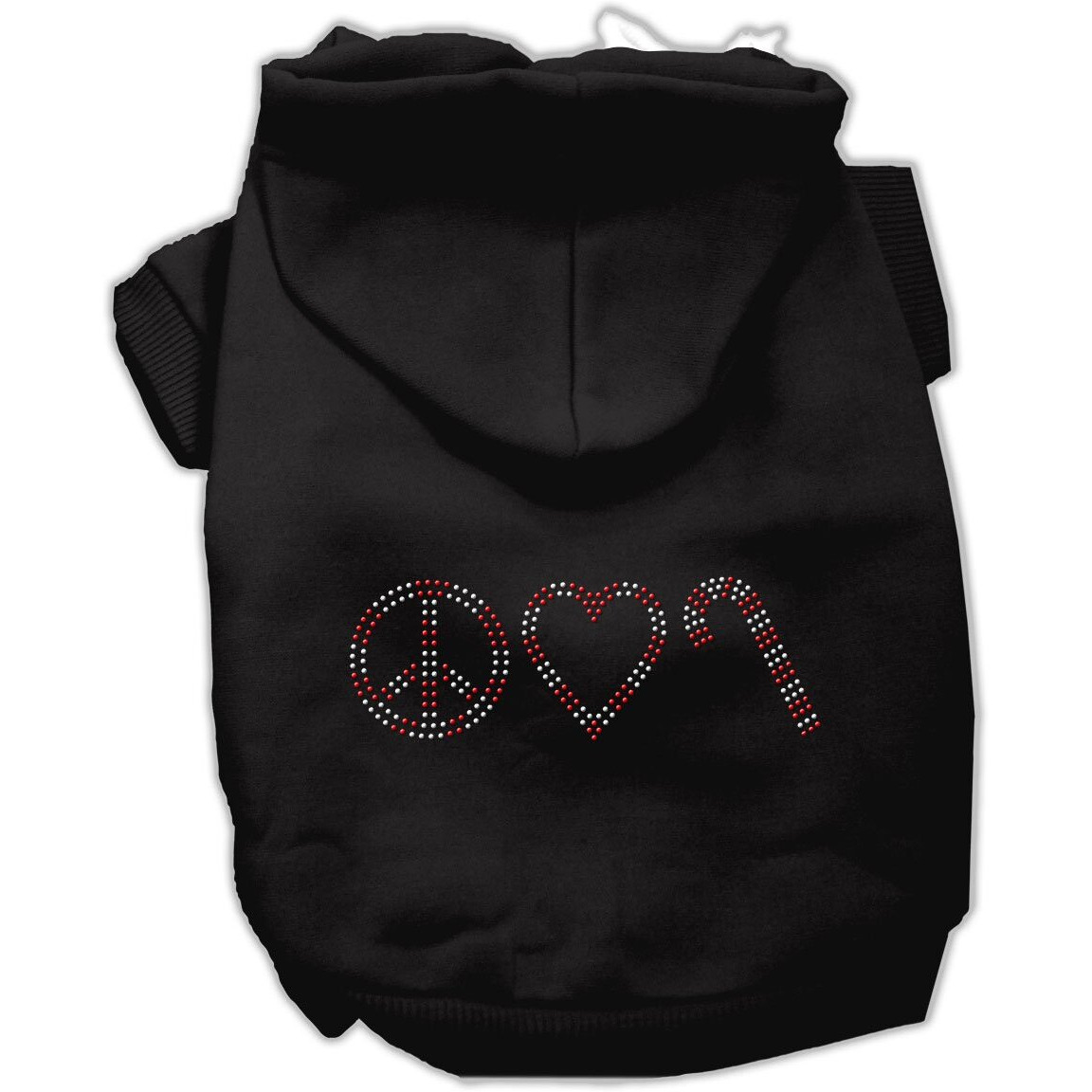 Christmas Pet Dog & Cat Hoodie Rhinestone,  Peace, Love and Candy Canes  Black 2XL (20-25 lbs.)