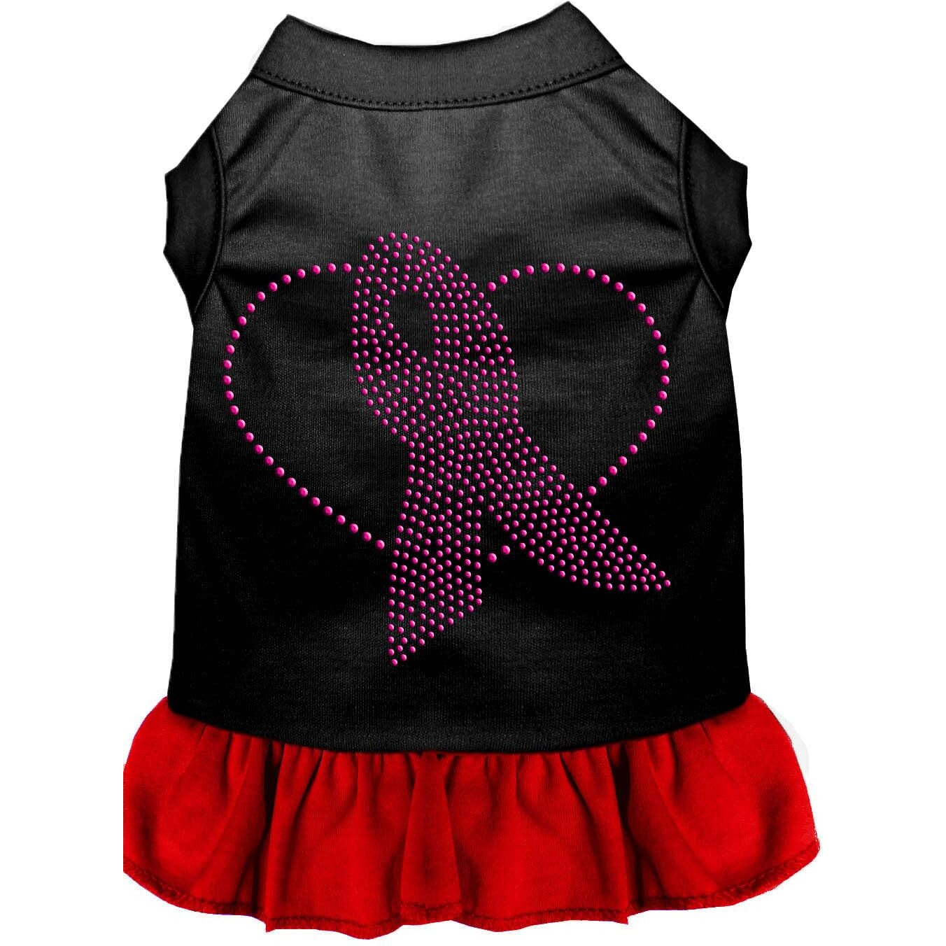 Pet Dog & Cat Dress Rhinestone,  Pink Ribbon  Black W/Red 3XL (25-35 lbs.)