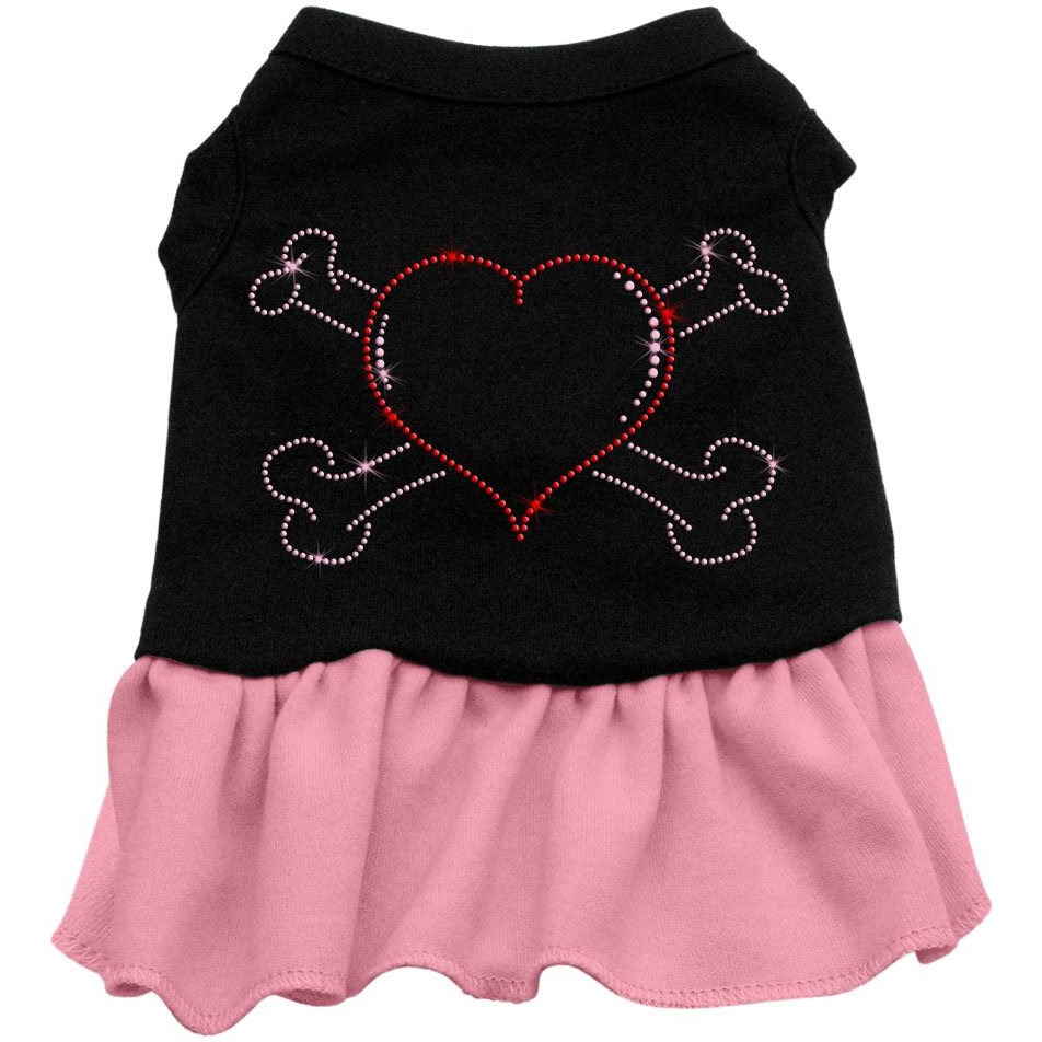 Pet Dog and Cat Dress Rhinestone,  Heart & Crossbones  Black W/Red 3XL (25-35 lbs.)