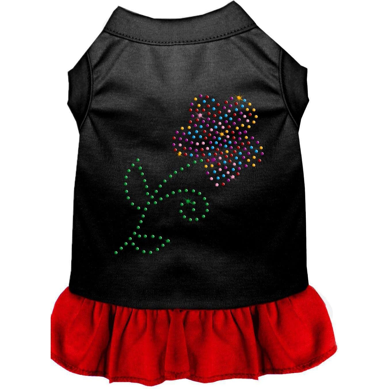 Pet Dog & Cat Dress Rhinestone,  Multi Flower  Black W/Red 3XL (25-35 lbs.)