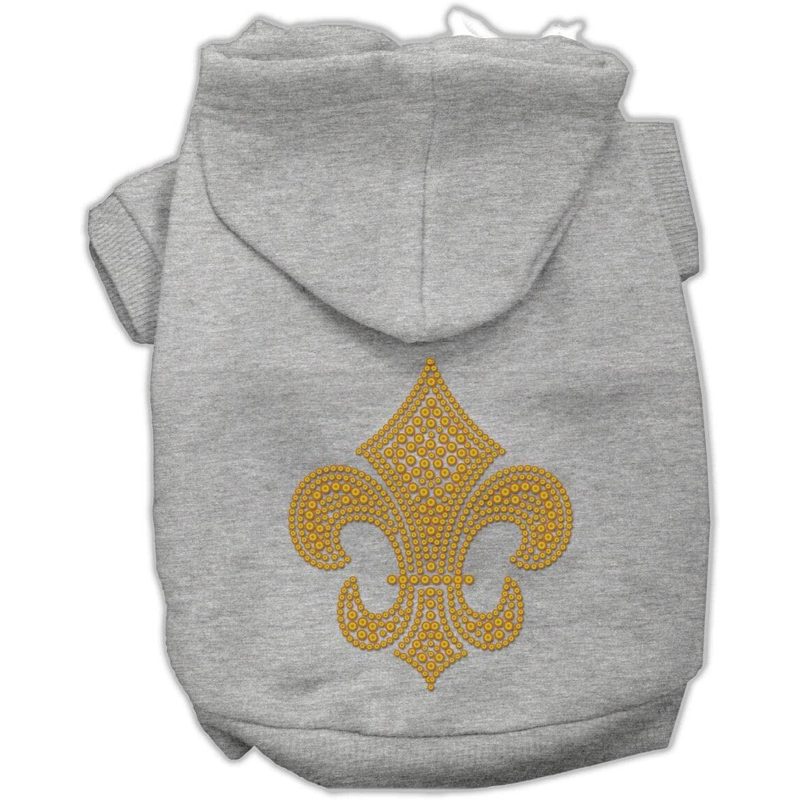 Pet, Dog & Cat Hoodie Rhinestone,  Gold Fleur De Lis  Gray 2XL (20-25 lbs.)