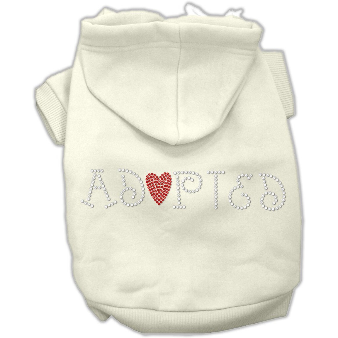 Pet, Dog & Cat Hoodie Rhinestone,  Adopted  Cream XS (0-3 lbs.)