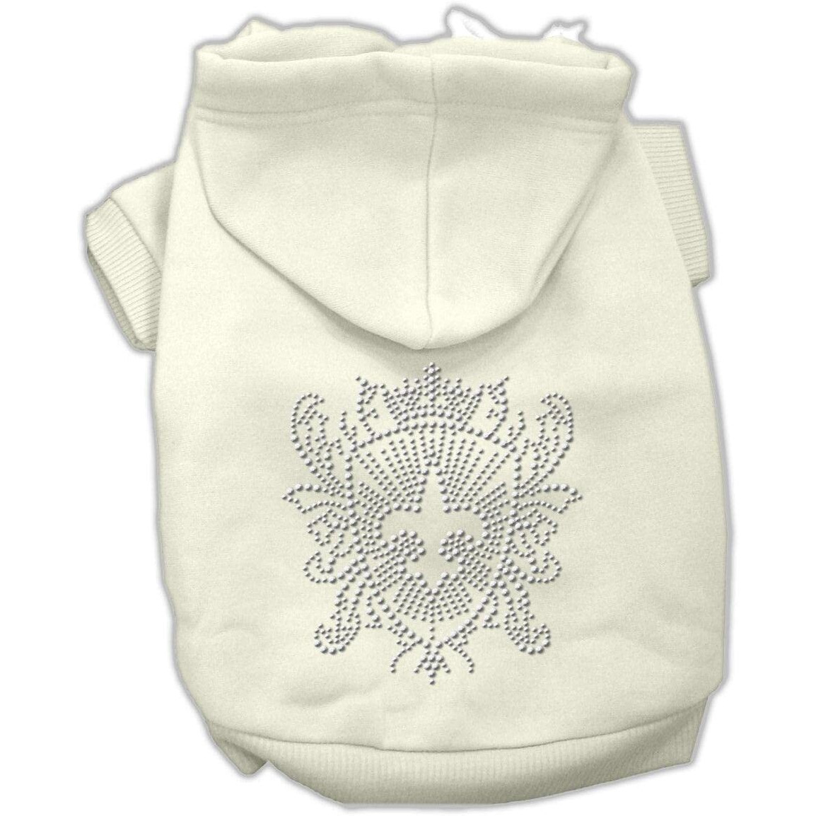 Pet Dog & Cat Hoodie Rhinestone,  Fleur De Lis Shield  Cream 3XL (25-35 lbs.)