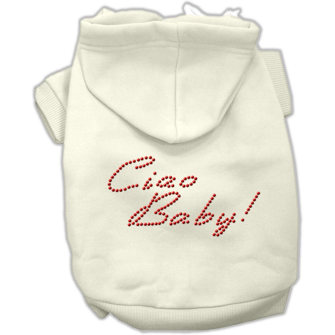 Pet, Dog & Cat Hoodie Rhinestone,  Ciao Baby  Cream XS (0-3 lbs.)