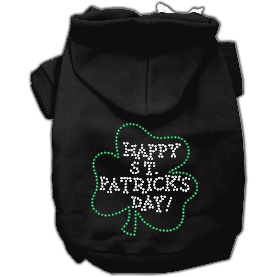 Pet Dog & Cat Hoodie Rhinestone,  Happy St. Patrick's Day  Black XS (0-3 lbs.)