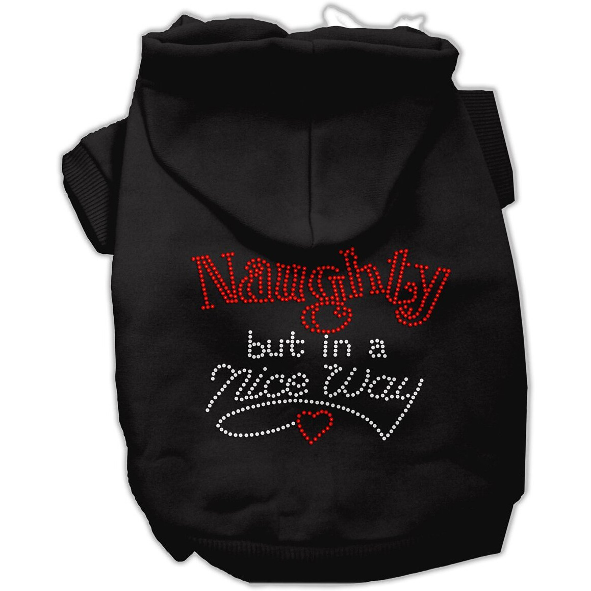 Christmas Rhinestone Pet, Dog & Cat Hoodie,  Naughty, But In A Nice Way  Black XS (0-3 lbs.)