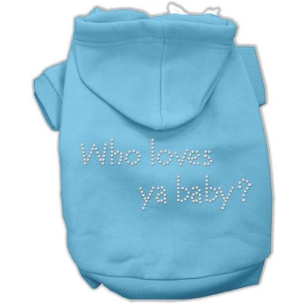 Pet, Dog & Cat Hoodie Rhinestone,  Who Loves Ya Baby  Baby Blue 2XL (20-25 lbs.)