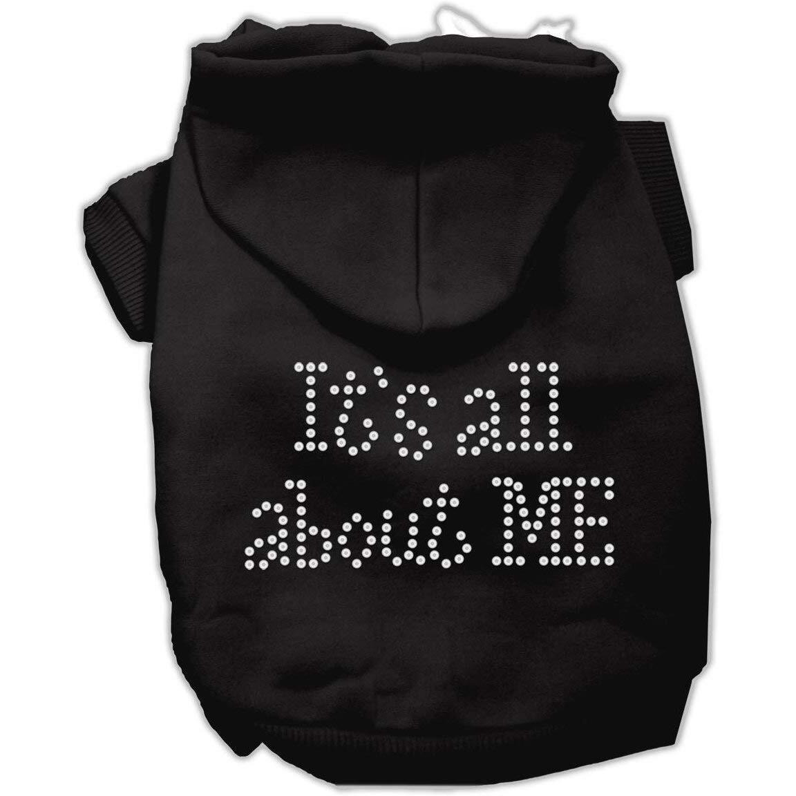 Pet Dog & Cat Hoodie Rhinestone,  It's All About Me  Black 3XL (25-35 lbs.)