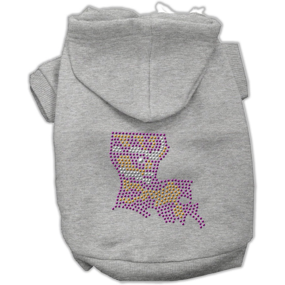 Pet, Dog & Cat Hoodie Rhinestone,  Louisiana  Gray XL (14-20 lbs.)