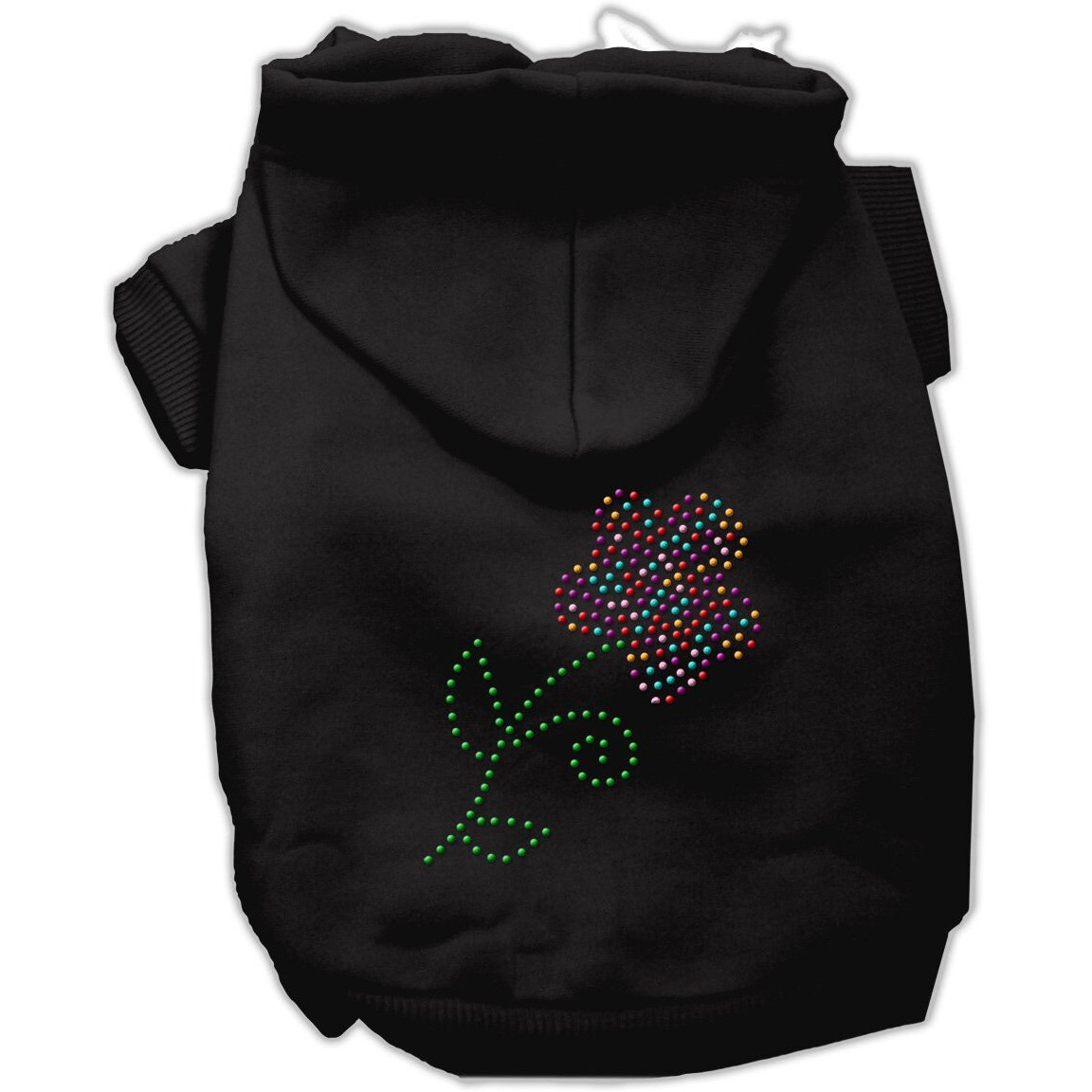 Pet, Dog & Cat Hoodie Rhinestone,  Multi Colored Flower  Black XL (14-20 lbs.)