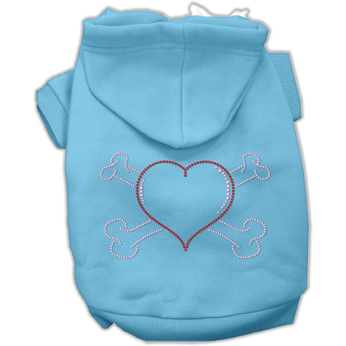 Pet, Dog & Cat Hoodie Rhinestone,  Heart and Crossbones  Baby Blue XL (14-20 lbs.)