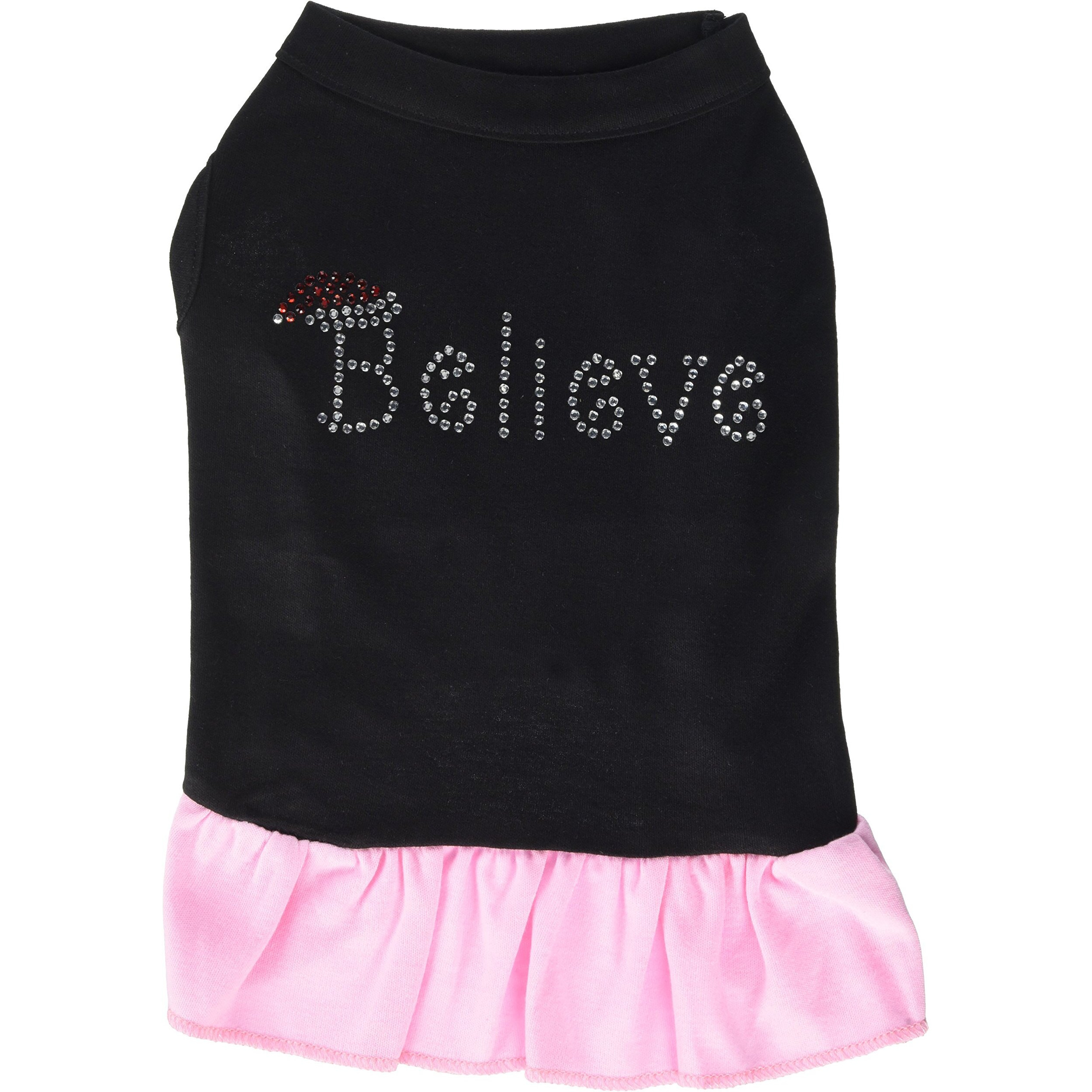 Christmas Pet Dog & Cat Dress Rhinestone,  Believe  Black W/Light Pink 3XL (25-35 lbs.)