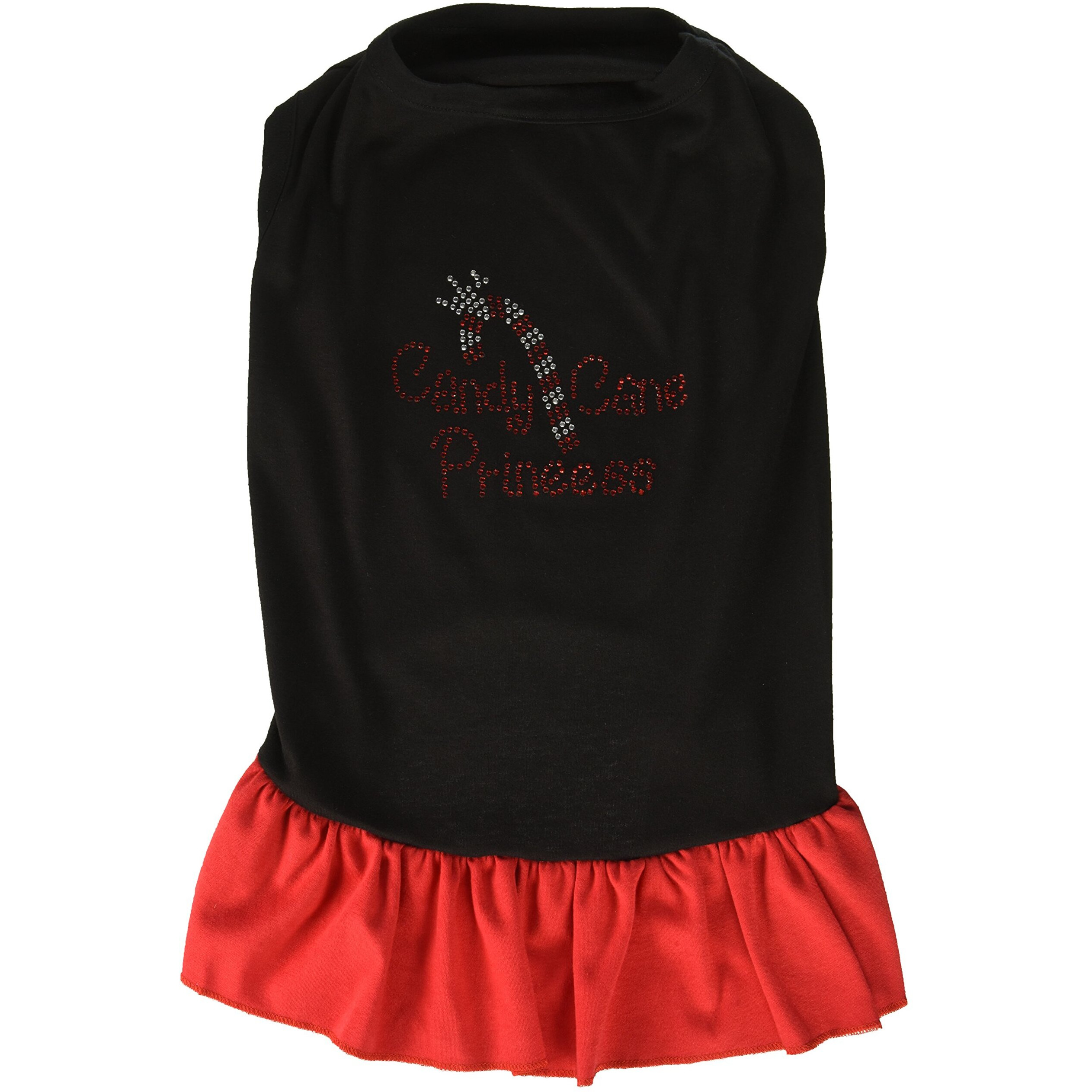 Christmas Pet Dog & Cat Dress Rhinestone,  Candy Cane Princess  Black W/Red 3XL (25-35 lbs.)