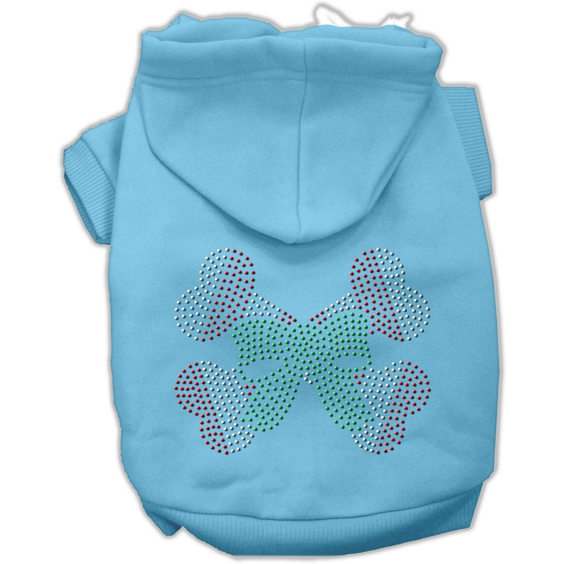 Christmas Pet Dog & Cat Hoodie Rhinestone,  Candy Cane Crossbones  Baby Blue XS (0-3 lbs.)