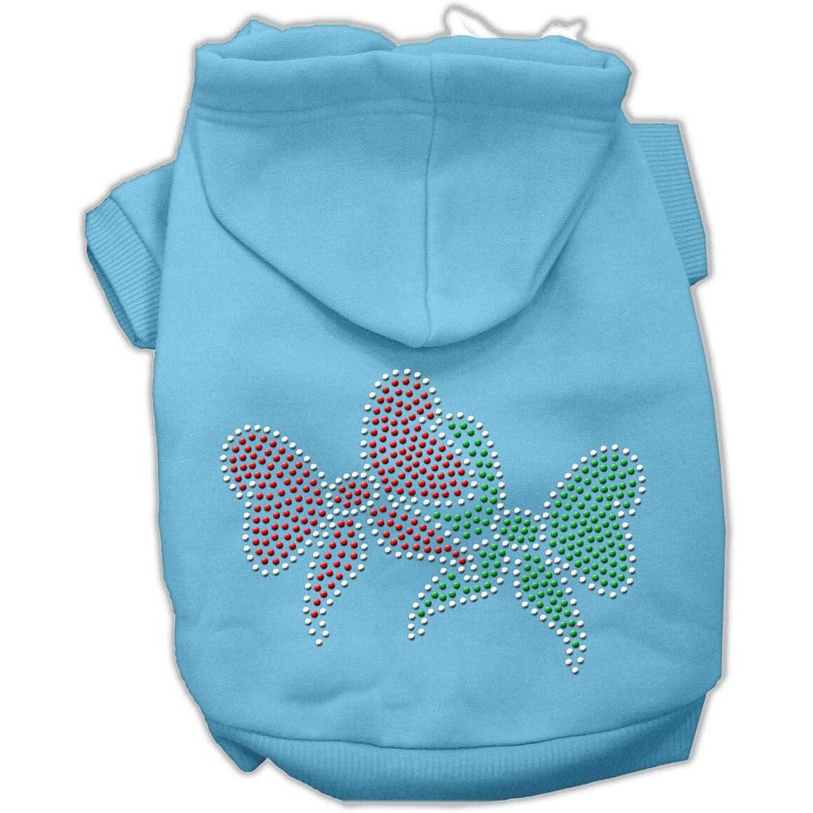 Christmas Pet Dog & Cat Hoodie Rhinestone,  Christmas Bows  Baby Blue XS (0-3 lbs.)