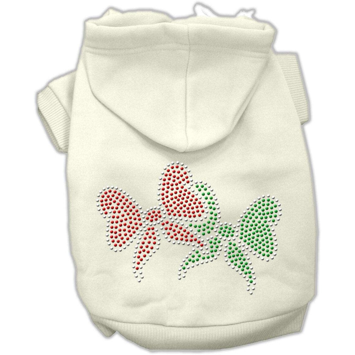 Christmas Pet Dog & Cat Hoodie Rhinestone,  Christmas Bows  Cream XS (0-3 lbs.)