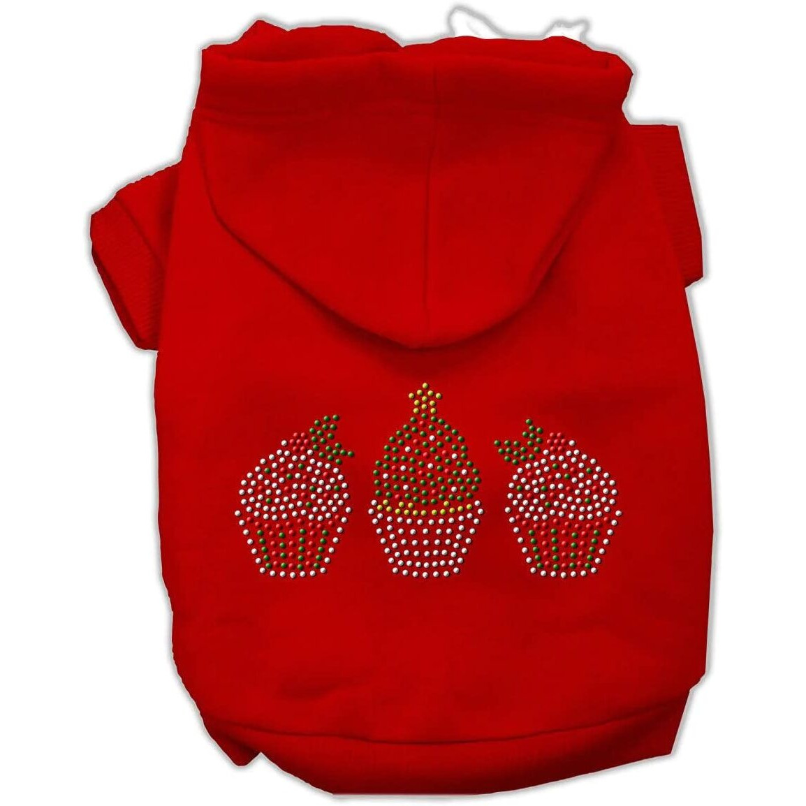 Christmas Pet, Dog & Cat Hoodie Rhinestone,  Christmas Cupcake Trio  Red XL (14-20 lbs.)