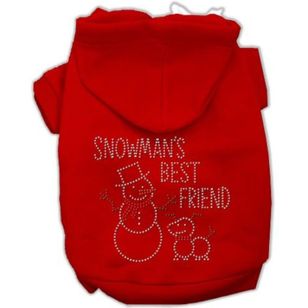 Christmas Pet, Dog & Cat Hoodie Rhinestone,  Snowman's Best Friend  Red MD (6-10 lbs.)