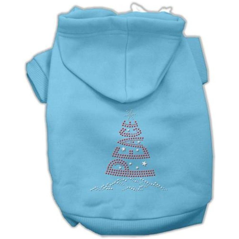 Christmas Pet Dog & Cat Hoodie Rhinestone,  Peace Tree  Baby Blue SM (3-6 lbs.)