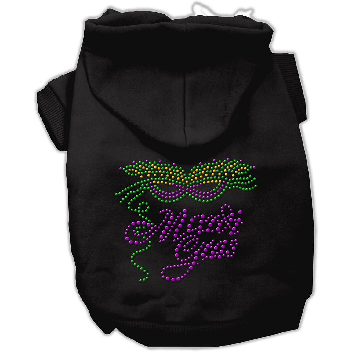 Pet, Dog & Cat Hoodie Rhinestone,  Mardi Gras  Black MD (6-10 lbs.)